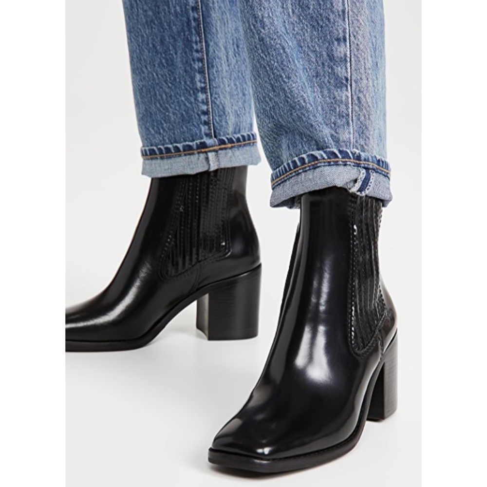 Loeffler Randall Black Leather Arianna Square Toe Boots